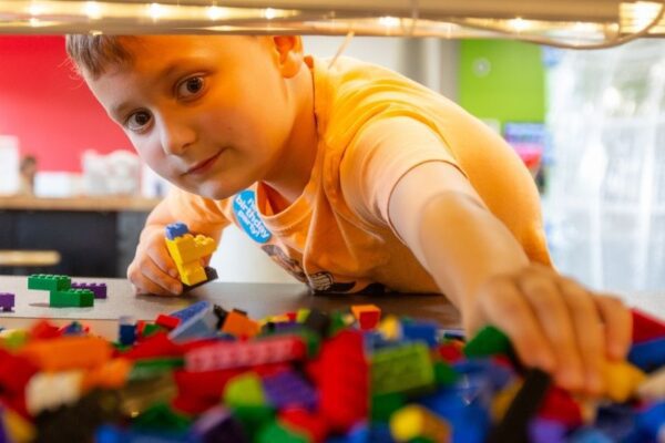 儿童喜欢STEAM活动,如与Legos玩路易